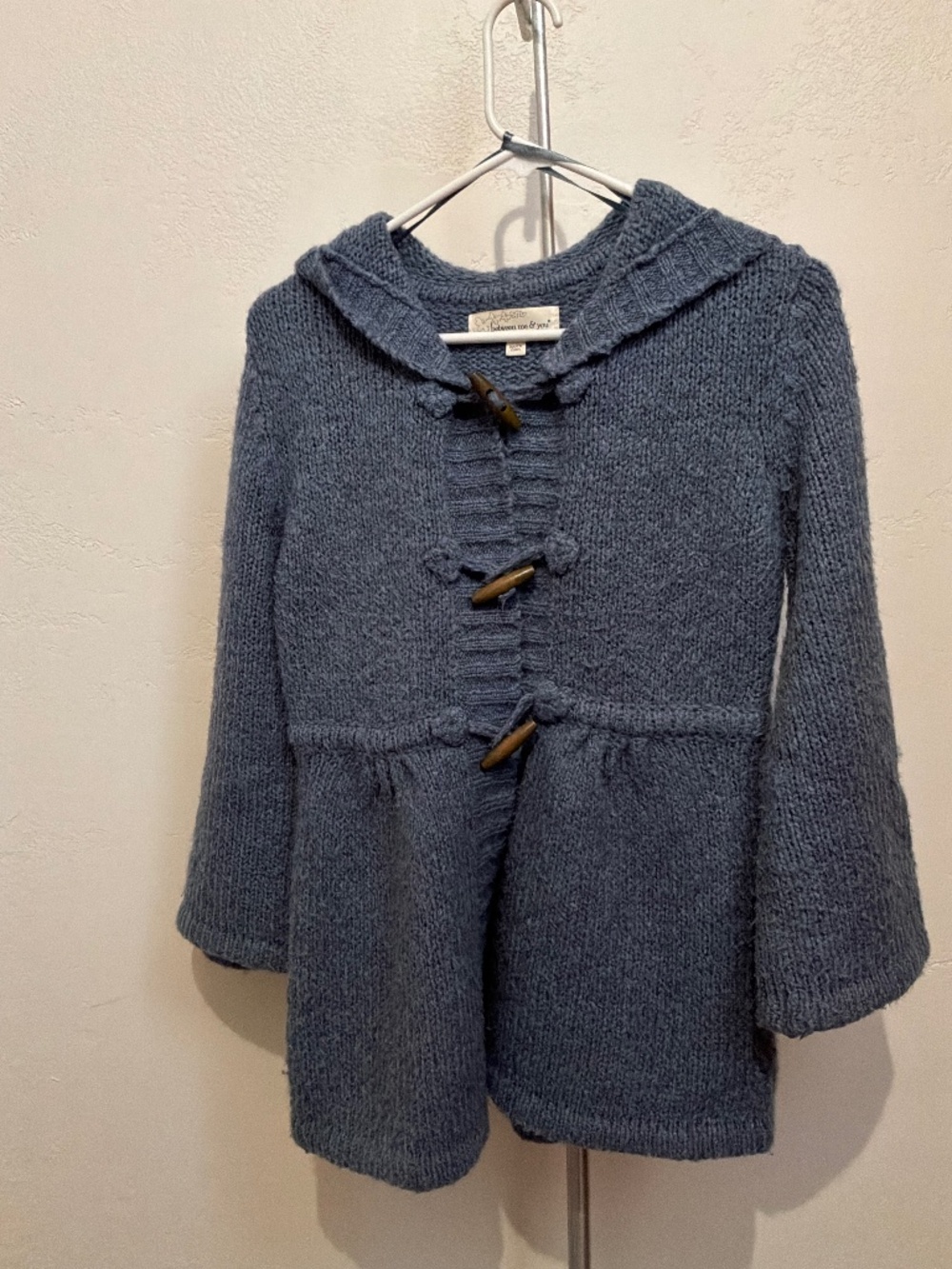 Hooded long sleeve cardigan sweater blue